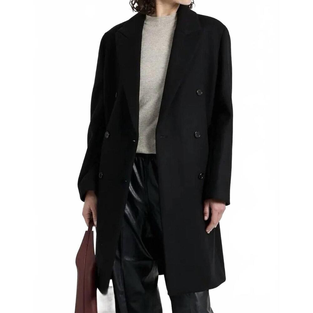 NEW THEORY boxy winter overcoat in black